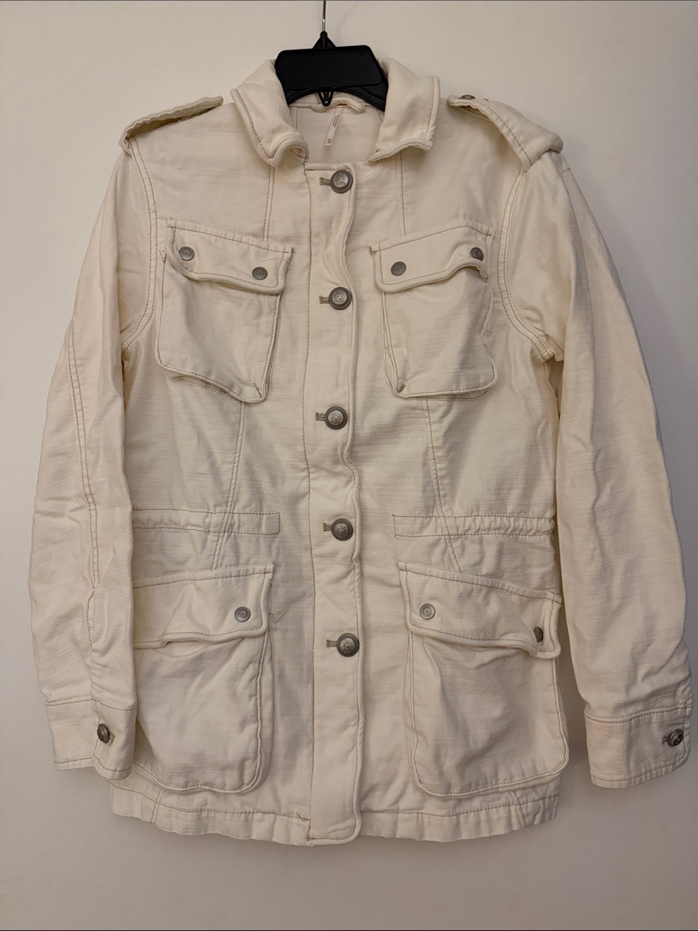 Free People Cream Utility Field Jacket with drawstring waist